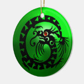 SNAKE DRAGON Black and White Green Emerald Keramikornament (Links)