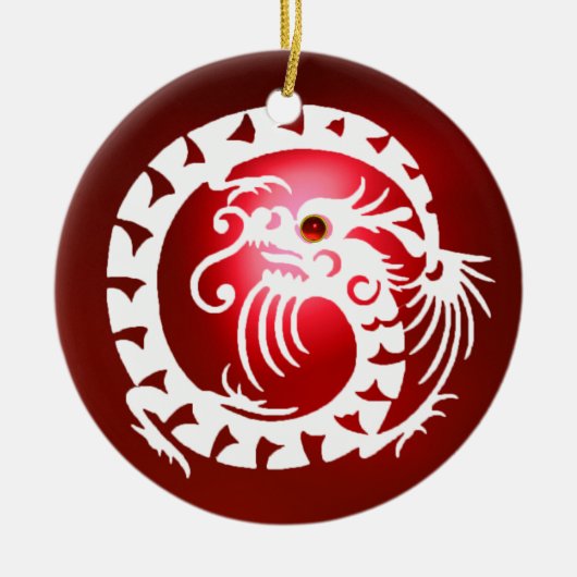 SNAKE DRAGON Black and White Red Ruby Keramikornament (Vorne)