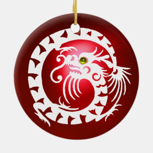 SNAKE DRAGON Black and White Red Ruby Keramikornament (Hinten)