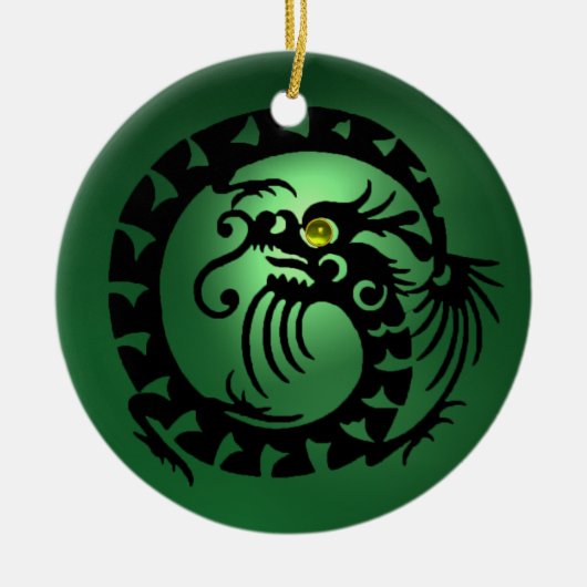 SNAKE DRAGON Black Green Jade Keramikornament (Vorne)