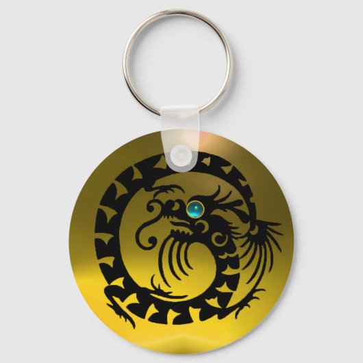 SNAKE DRAGON, schwarz, blau, aquamarin, gelber Top Schlüsselanhänger (Vorderseite)