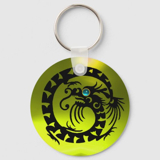 SNAKE DRAGON, schwarz, blau, aquamarin, gelber Top Schlüsselanhänger (Vorderseite)