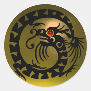 SNAKE DRAGON , schwarz , gelb topaz , rot rubinrot Runder Aufkleber