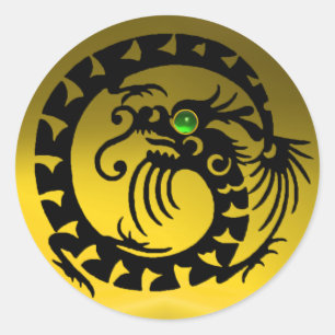 SNAKE DRAGON, schwarz, gelber Topaz, grüner Smarag Runder Aufkleber