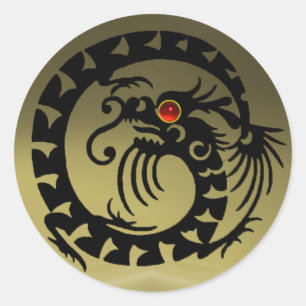 SNAKE DRAGON, schwarz, grau, grau, roter Ruby Runder Aufkleber