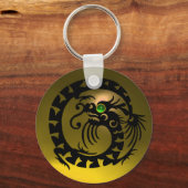 SNAKE DRAGON, schwarz, grün, smaragdgrün, gelber T Schlüsselanhänger (Vorderseite)