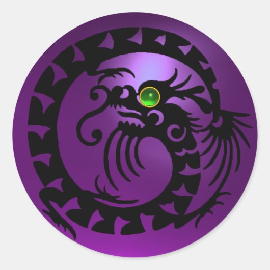 SNAKE DRAGON schwarz, lila Amethyste, grün smaragd Runder Aufkleber (Vorderseite)