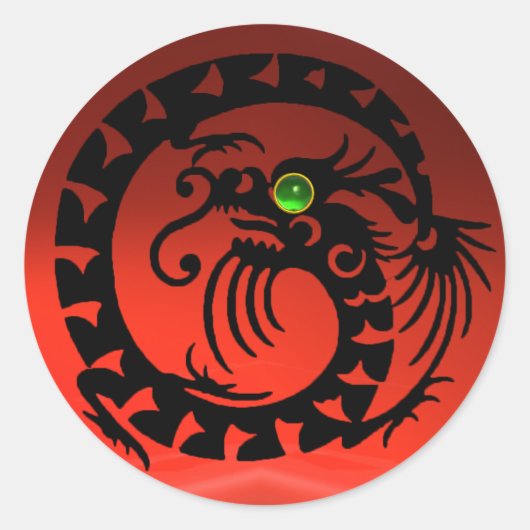 SNAKE DRAGON, schwarz, rot, rubinrot, grüner Smara Runder Aufkleber (Vorderseite)