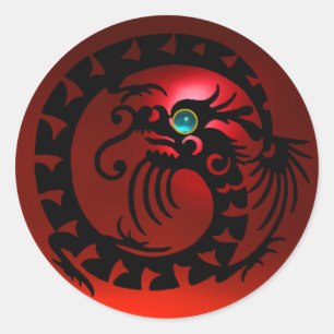 SNAKE DRAGON , schwarz, rot, ruby, aquamarinblau Runder Aufkleber