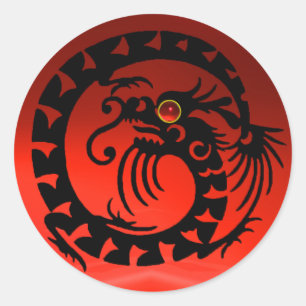 SNAKE DRAGON, schwarz, rot Runder Aufkleber