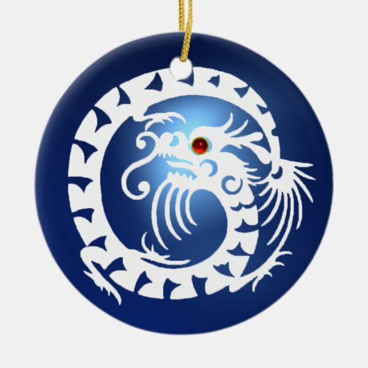 SNAKE DRAGON Schwarz-Weiß-Blau-Saphire Keramikornament (Vorne)
