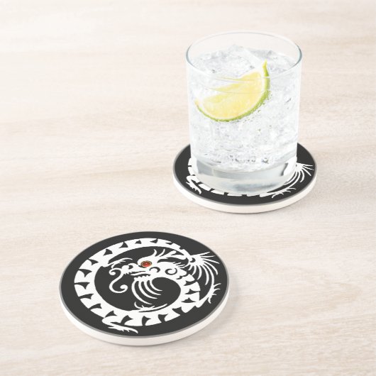 SNAKE DRAGON Schwarz-weiß Red Ruby Sandstein Untersetzer (Seite)