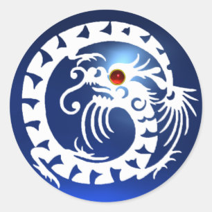 SNAKE DRAGON, weiß, blau, rot Runder Aufkleber