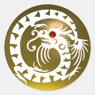 SNAKE DRAGON, weiß, gelb, topaz, rot rubinrot Runder Aufkleber