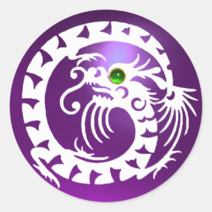 SNAKE DRAGON weiß, lila Amethyst, grün smaragdgrün Runder Aufkleber