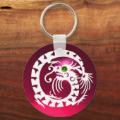 SNAKE DRAGON, weiß, rosa rubinrot, grüner Smaragd Schlüsselanhänger (Vorderseite)