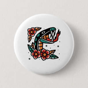 Snake Old School American Traditional Tattoo Flash Button