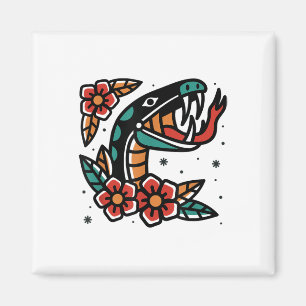 Snake Old School American Traditional Tattoo Flash Magnet