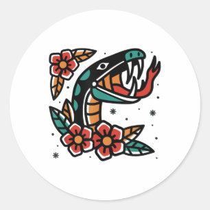 Snake Old School American Traditional Tattoo Flash Runder Aufkleber