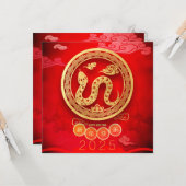 Snake Papercut Blüten Chinesisch Neujahr 2025 SqC Karte (Vorderseite/Rückseite Beispiel)