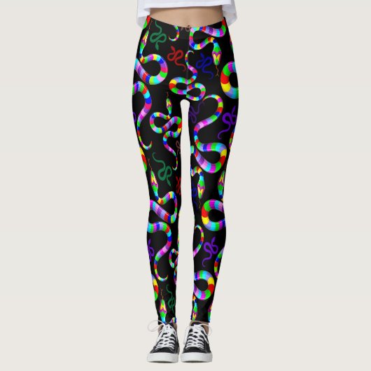 Snake Psychedelic Rainbow Colors Leggings (Vorderseite)