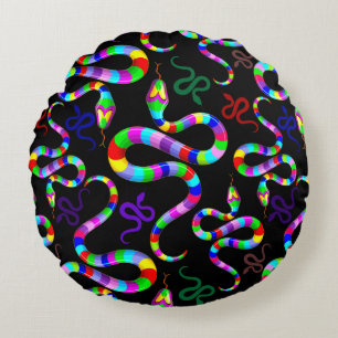 Snake Psychedelic Rainbow Colors Rundes Kissen