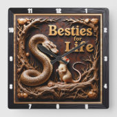 Snake Rat Best Friends Quadratische Wanduhr (Vorderseite)