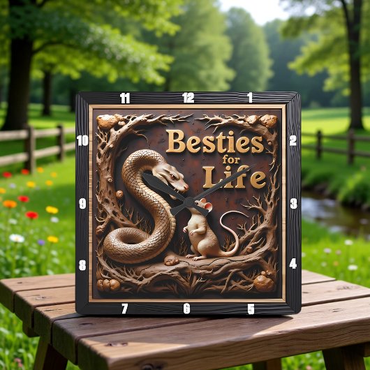 Snake Rat Best Friends Quadratische Wanduhr
