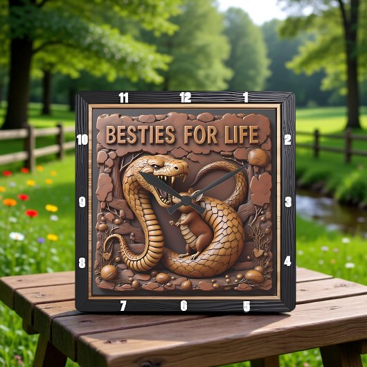 Snake Rat Coiled Besties Quadratische Wanduhr