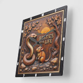 Snake Rat Sunset Friends Quadratische Wanduhr (Winkel)