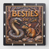 Snake Rat Unlikely Besties Quadratische Wanduhr (Vorderseite)