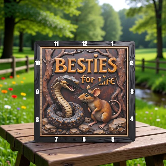Snake Rat Unlikely Besties Quadratische Wanduhr