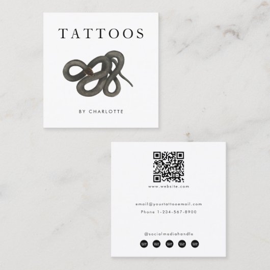 Snake Tattoo Artist Custom Social Media QR Code Quadratische Visitenkarte (Vorne/Hinten)