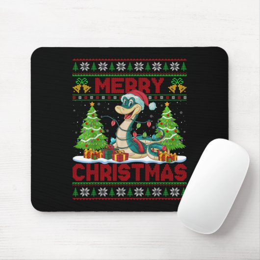 Snake Ugly Christmas Sweaters Funny Santa Hat Ligh Mousepad (Mit Mouse)