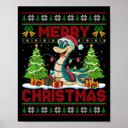 Snake Ugly Christmas Sweaters Funny Santa Hat Ligh Poster (Vorne)