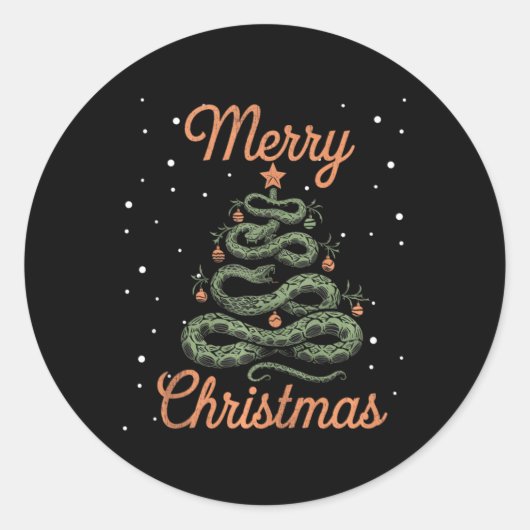 Snake Xmas Tree Schlangen Weihnachtsbaum Frohe Chr Runder Aufkleber (Vorderseite)