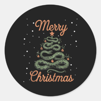 Snake Xmas Tree Schlangen Weihnachtsbaum Frohe Chr Runder Aufkleber