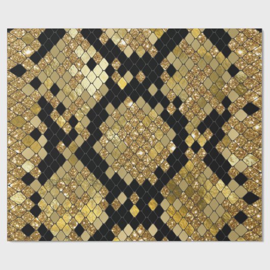 Snakeskin Gold Glitzer und Schwarz Muster Geschenkpapier (Flach)