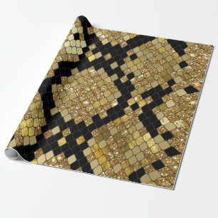 Snakeskin Gold Glitzer und Schwarz Muster Geschenkpapier