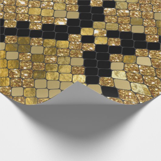 Snakeskin Gold Glitzer und Schwarz Muster Geschenkpapier (Ecke)