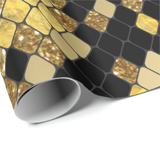 Snakeskin Gold Glitzer und Schwarz Muster Geschenkpapier (Rolleneckpunkt)