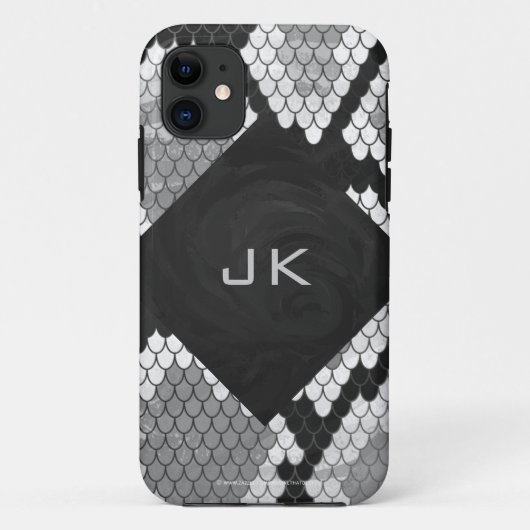 Snakeskin, grau, weiß und schwarz Mit Monogramm Case-Mate iPhone Hülle (Rückseite)