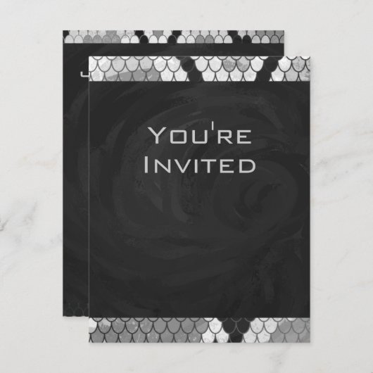 Snakeskin, grau, weiß und schwarz Mit Monogramm Einladung (Vorne/Hinten)