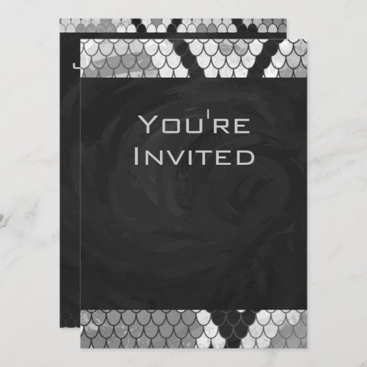 Snakeskin, grau, weiß und schwarz Mit Monogramm Einladung (Vorne/Hinten)