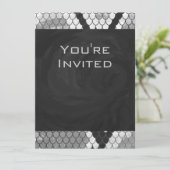 Snakeskin, grau, weiß und schwarz Mit Monogramm Einladung (Stehend Vorderseite)