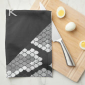 Snakeskin, grau, weiß und schwarz Mit Monogramm Geschirrtuch (Viertel Falte)