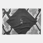 Snakeskin, grau, weiß und schwarz Mit Monogramm Geschirrtuch (Horizontal)