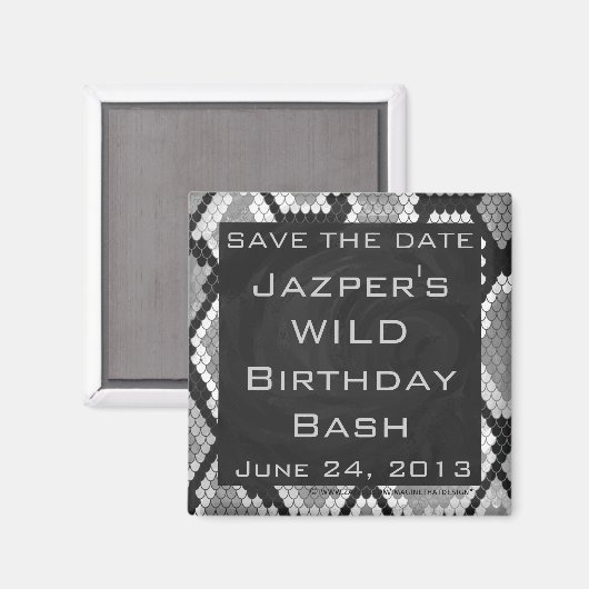 Snakeskin, grau, weiß und schwarz Mit Monogramm Magnet (Vorderseite/Rückseite)