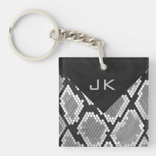 Snakeskin, grau, weiß und schwarz Mit Monogramm Schlüsselanhänger