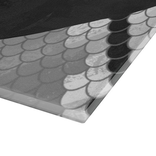 Snakeskin, grau, weiß und schwarz Mit Monogramm Schneidebrett (Ecke)